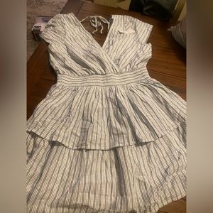 American Eagle Blue and White Striped Ruffle Smocked Waist Dress size S,M, L
